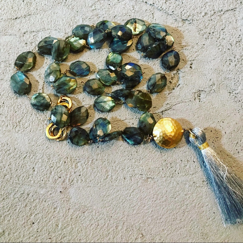 Labradorite long tassel necklace bohemian chic - Picture 3 of 8